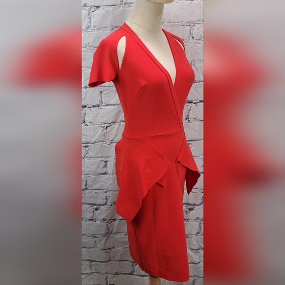 Greta Constantine Women's Peplum Flynn Dress Red Midi Made in Canada Size XS - Picture 10 of 14